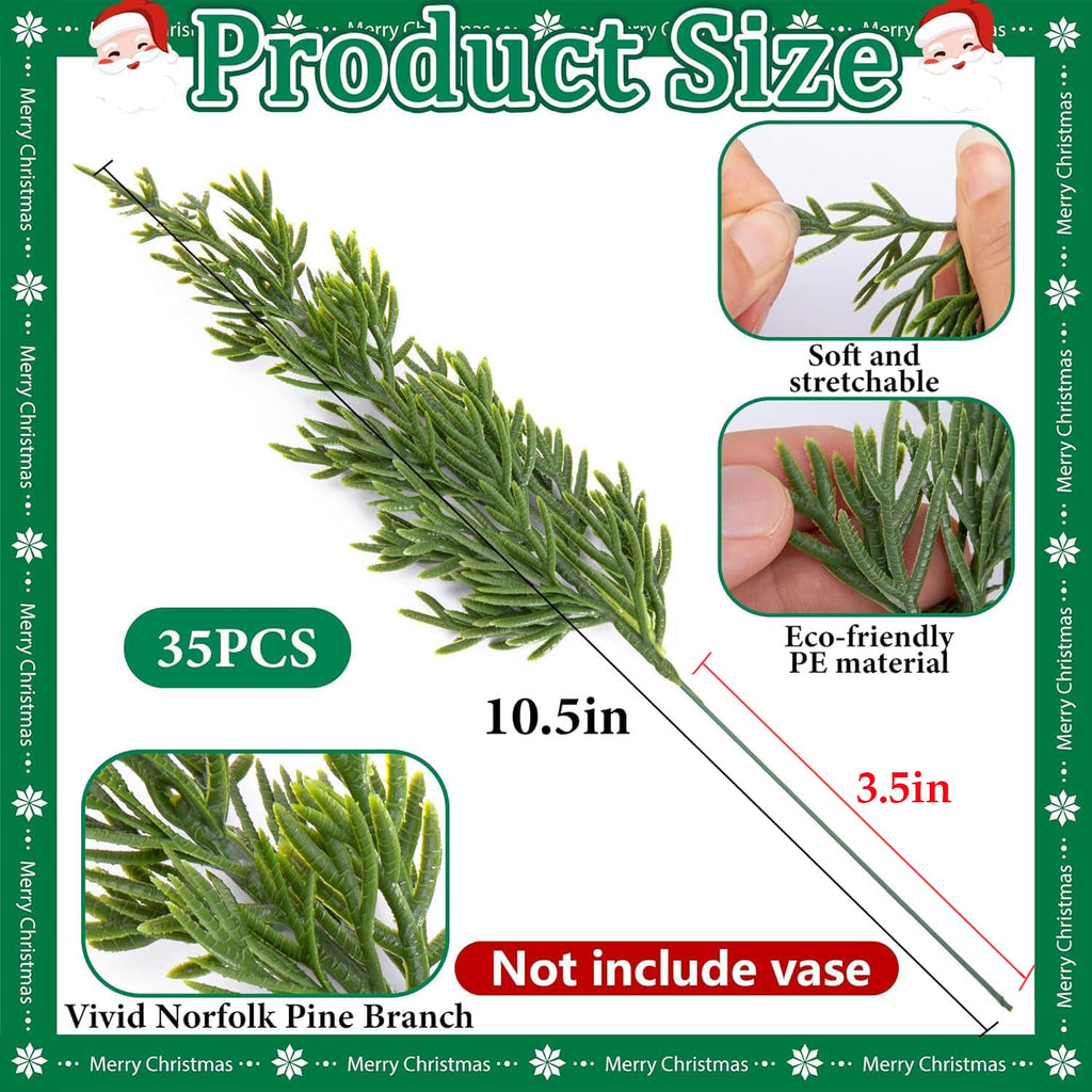 45 Pcs Christmas Artificial Pine Branches Red Berry Stems Faux Xmas Sprigs