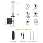 Wireless Wall Sconces with Remote Control, Battery Operated Wall Sconce Set of 2, Black & Gold Rechargeable Dimmable Wall Light for Bedroom Living room Bathroom Hallway Entryway Stairwell, 3000K