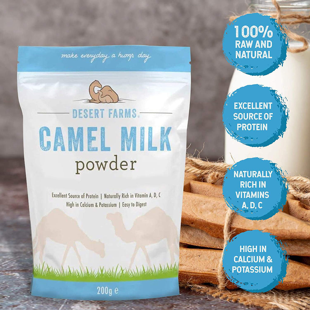 Desert Farms Organic Whole Camel Milk Powder Certified PALEO and KETO Allergen Free Non-GMO Easy to Mix Powder Milk - Excellent Replacement For Goat and Soy Milk - Packaged In The USA (200 Grams)