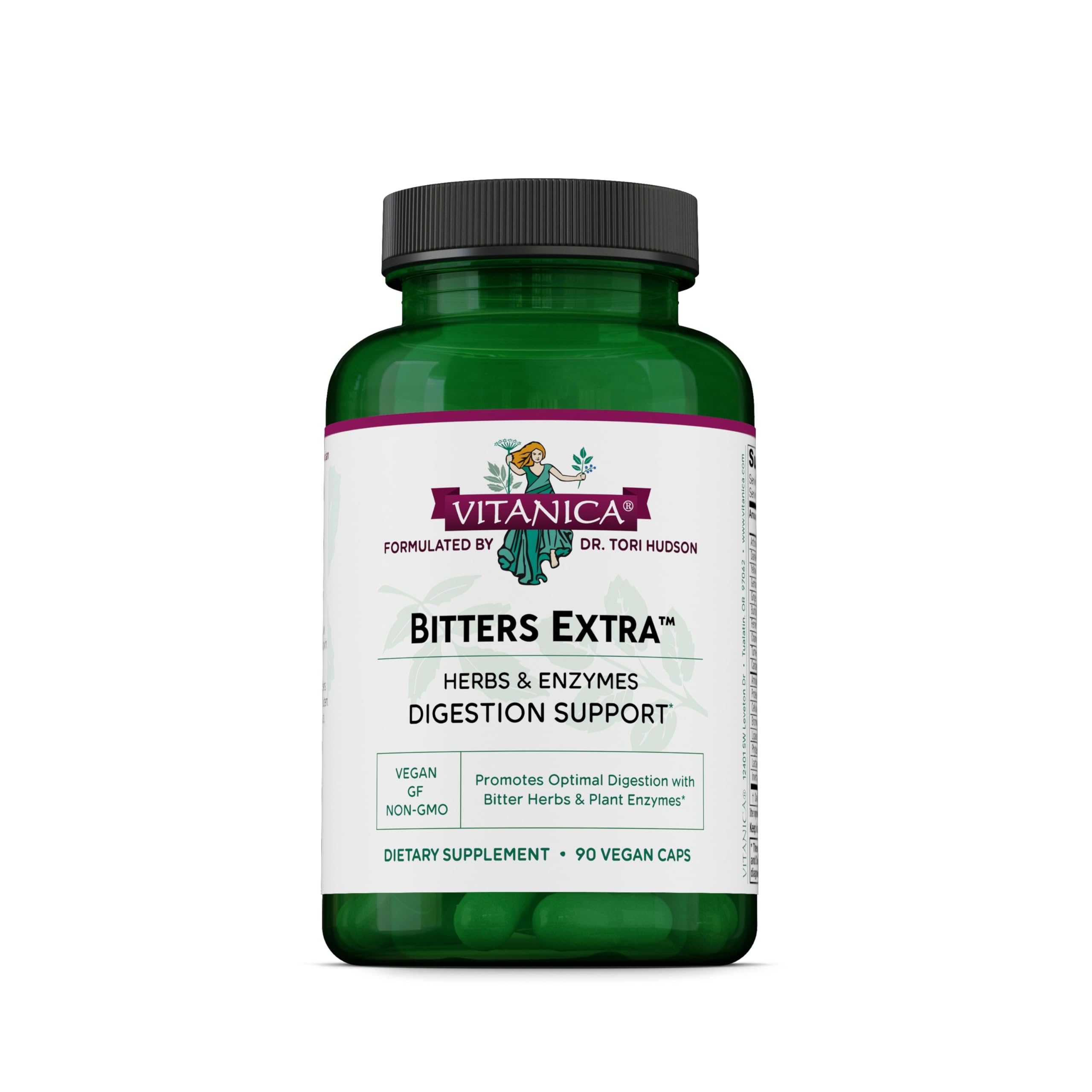 Vitanica Bitters Extra - Digestion Support Supplement with Dandelion Root - Digestive Enzymes & Ginger Root for Digestive Health Support - Herbal Supplement with Plant-Based Enzymes - 90 Capsules