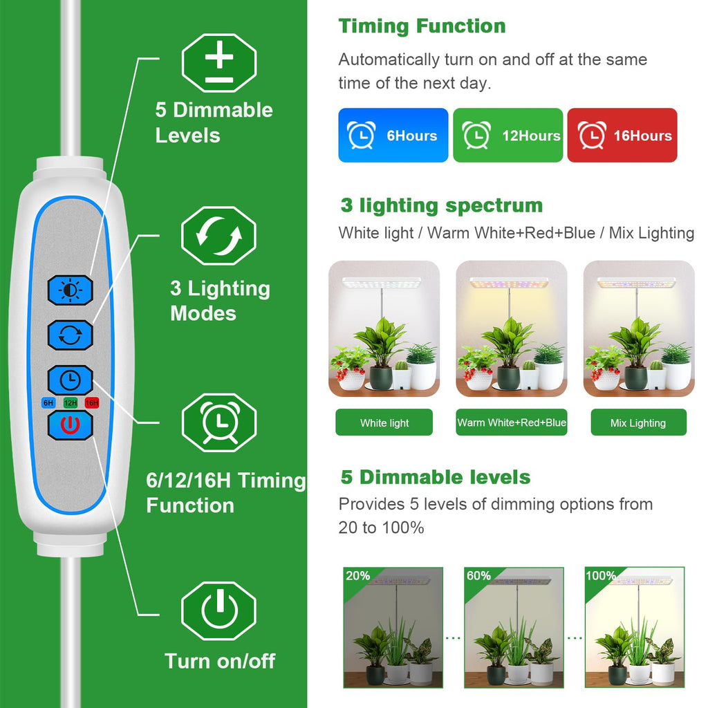 Wiaxulay Plant Grow Light, 11in Full Spectrum for Indoor Plants with Base