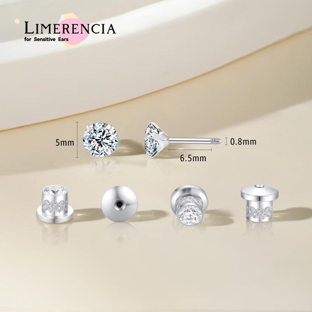 Limerencia Moissanite Stud Earrings, F136 Titanium Screw Back Earrings