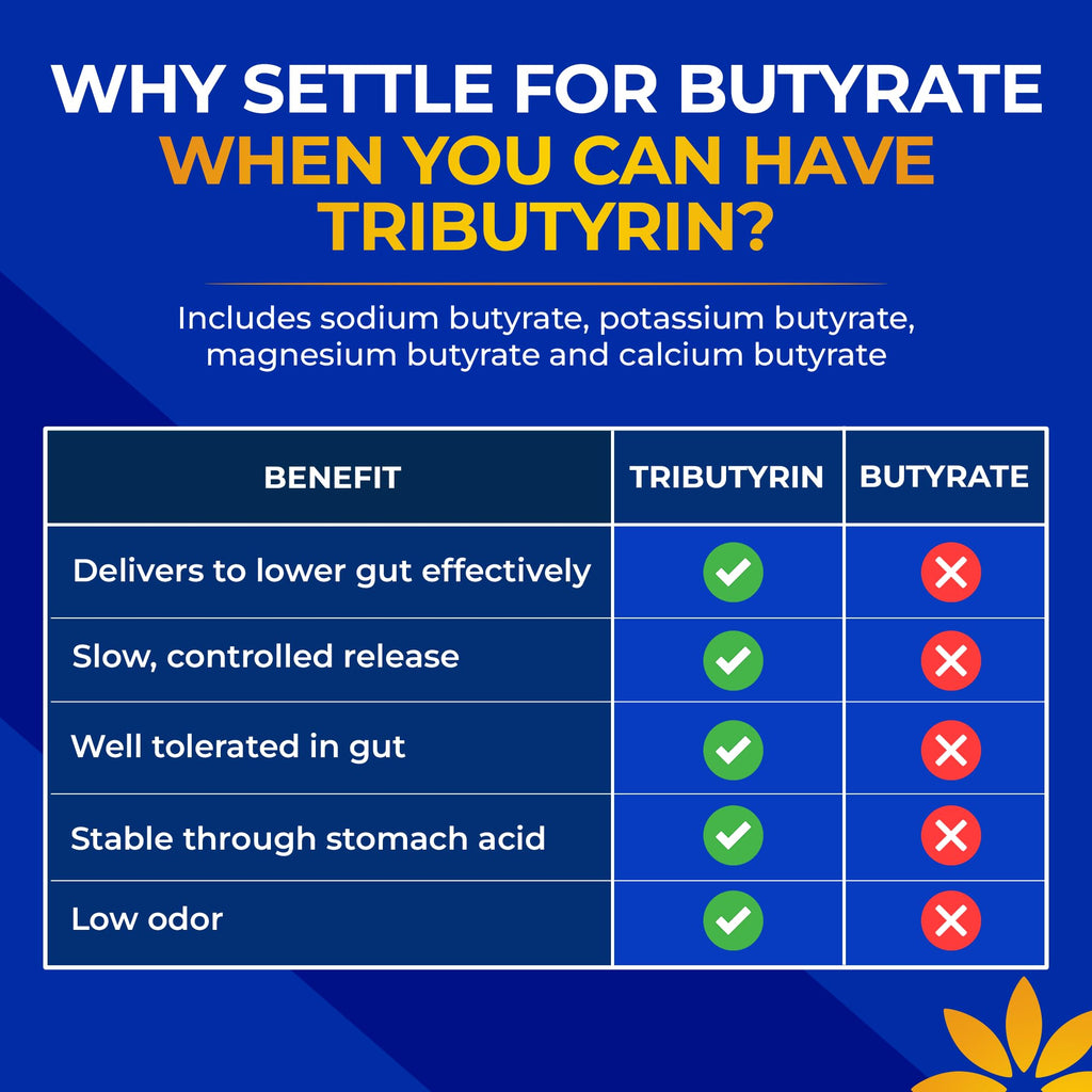 Tributyrin Supplement - Better Delivery & More Effective than Sodium Butyrate - Gut Health & Digestive Support - 3-in-1 Butyrate Postbiotics for Leaky Gut & Gut Barrier Support - 30 Capsules