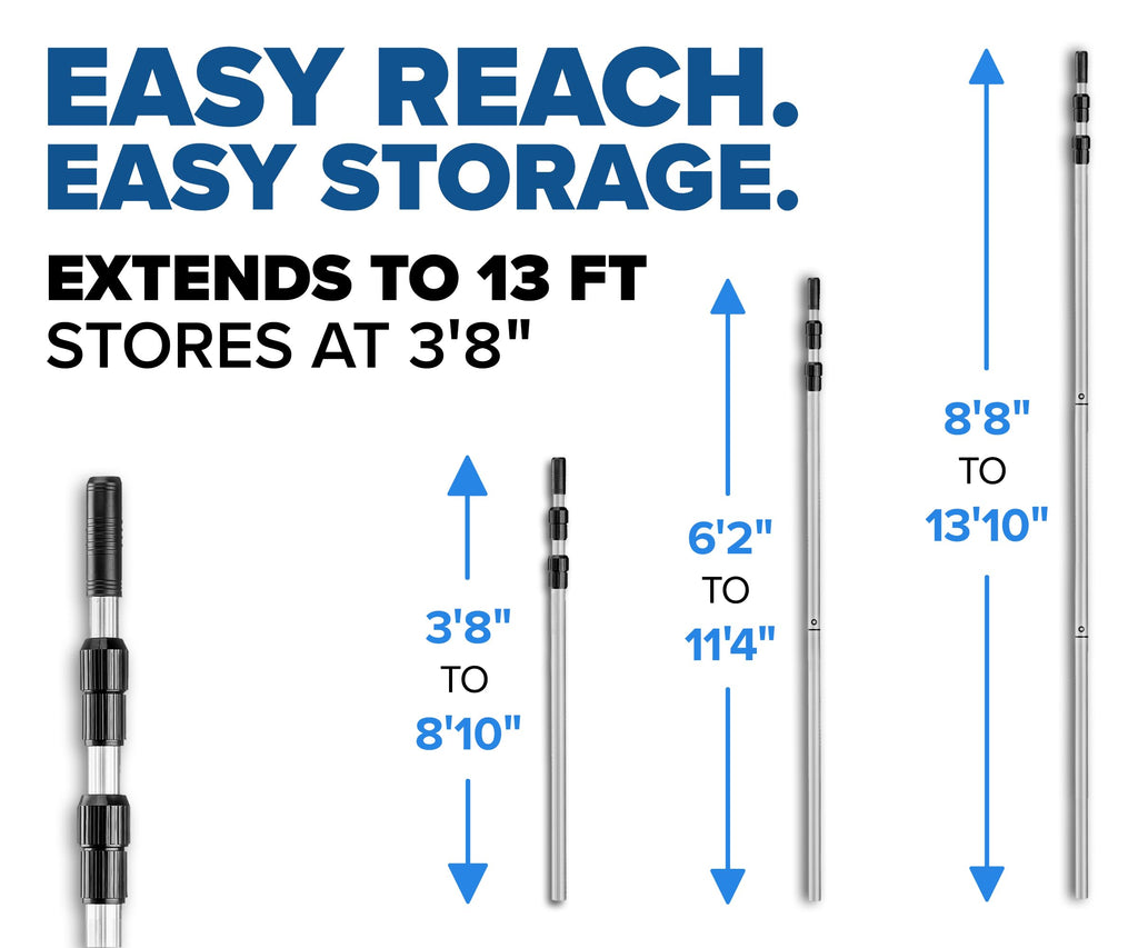 Swimming Pool Pole - 13 Feet Aluminum Telescopic Pool Pole for Cleaning // Telescoping Pool Extension Pole // Adjustable Pool Cleaning Stick for Brush, Skimmer, Vacuum - Inground & Above Ground Pools