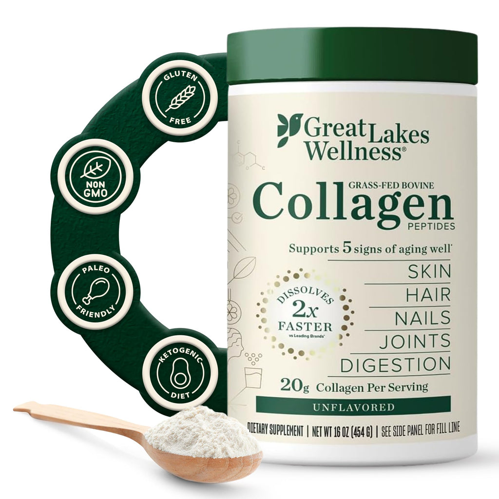 Great Lakes Wellness Collagen Peptides Powder for Skin, Hair, Nails, Joints & Digestion - Unflavored - 22 Servings (Pack of 1)