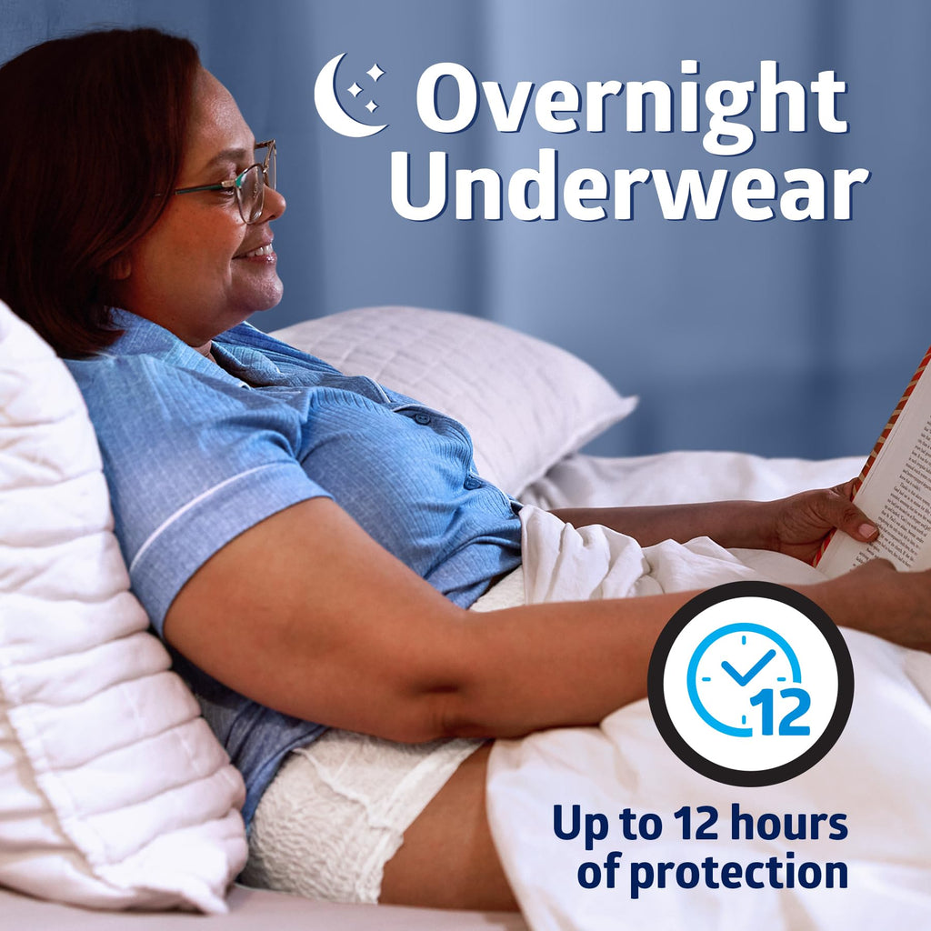 FitRight Overnight Unisex Large Underwear, (40-56 in Waist) 56 Count (4 Bags of 14), Maximum All Night Disposable Incontinence Protection, Pull-On Absorbent Underwear for Men and Women