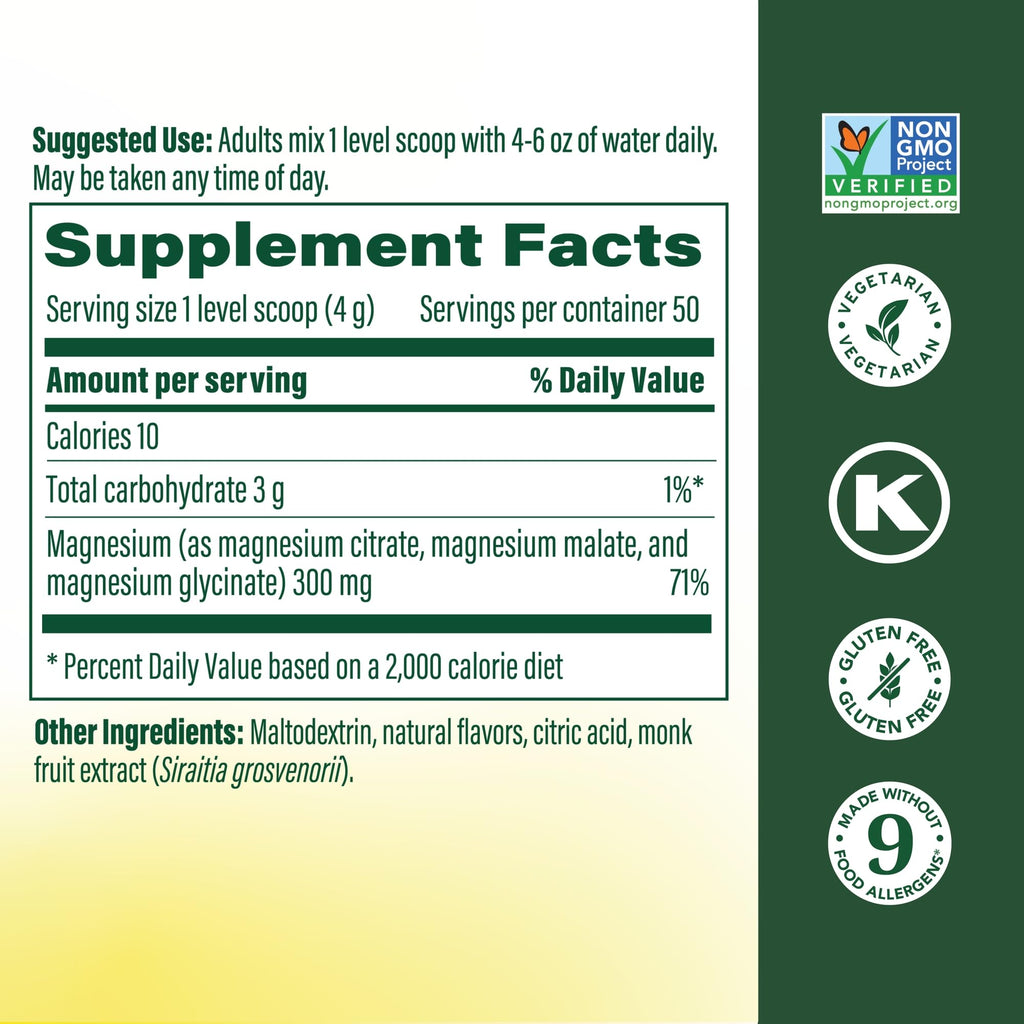Megafood Relax + Calm Magnesium Powder - Highly Absorbable Magnesium Glycinate, Magnesium Citrate & Magnesium Malate - Without 9 Food Allergens - Raspberry Lemonade Flavor - 7.05 Oz (50 Servings)