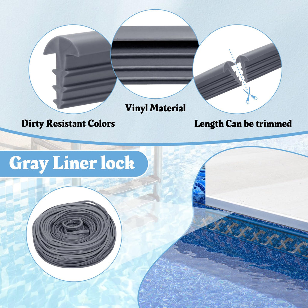 Earthtec 120ft Swimming Pool Beaded Liners 0.12in Pool Bead Lock Replacement Vinyl Beaded Liner for Above-Ground and In-Ground Swimming Pool - Gray