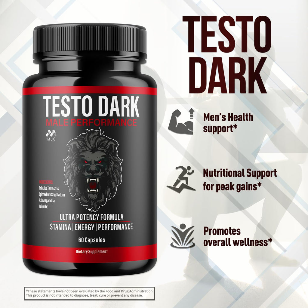 Testo Dark Capsules, Official TestoDark Pills with All Natural Ingredients, Testo Dark Advanced Overall Health & Wellness Vitamin Supplement Formula for Max Strength Multivitamin Support (60 Capsules)