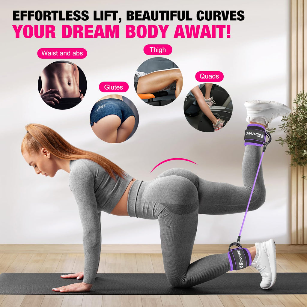 HOXWC Ankle Resistance Bands, Ankle Bands with Cuffs for Working Out, Exercise Bands for Butt Lift, Training Workout for Kickbacks Hip Gluteus Training Exercises, Glutes Workout Equipment for Women