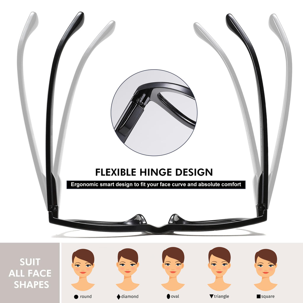 KSSESSE Reading Glasses for Women Men Square Oval Readers with Spring Hinge Thick Frame Style (Mixed Colors-C1, 1.75, x)