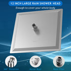 Voolan Rain Shower Head - High Flow Large Rainfall Shower Heads Made of Stainless Steel - Waterfall Bathroom Square Showerhead - Ceiling or Wall Mount (12" Brushed Nickel)