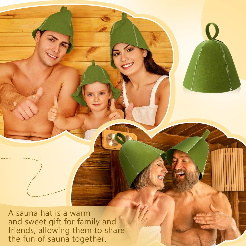 JaGely Sauna Hat for Men Women Sauna Hat Vaporarium Cap Russian Banya Cap for Bath House Accessories(Olive Green,2 Pieces)