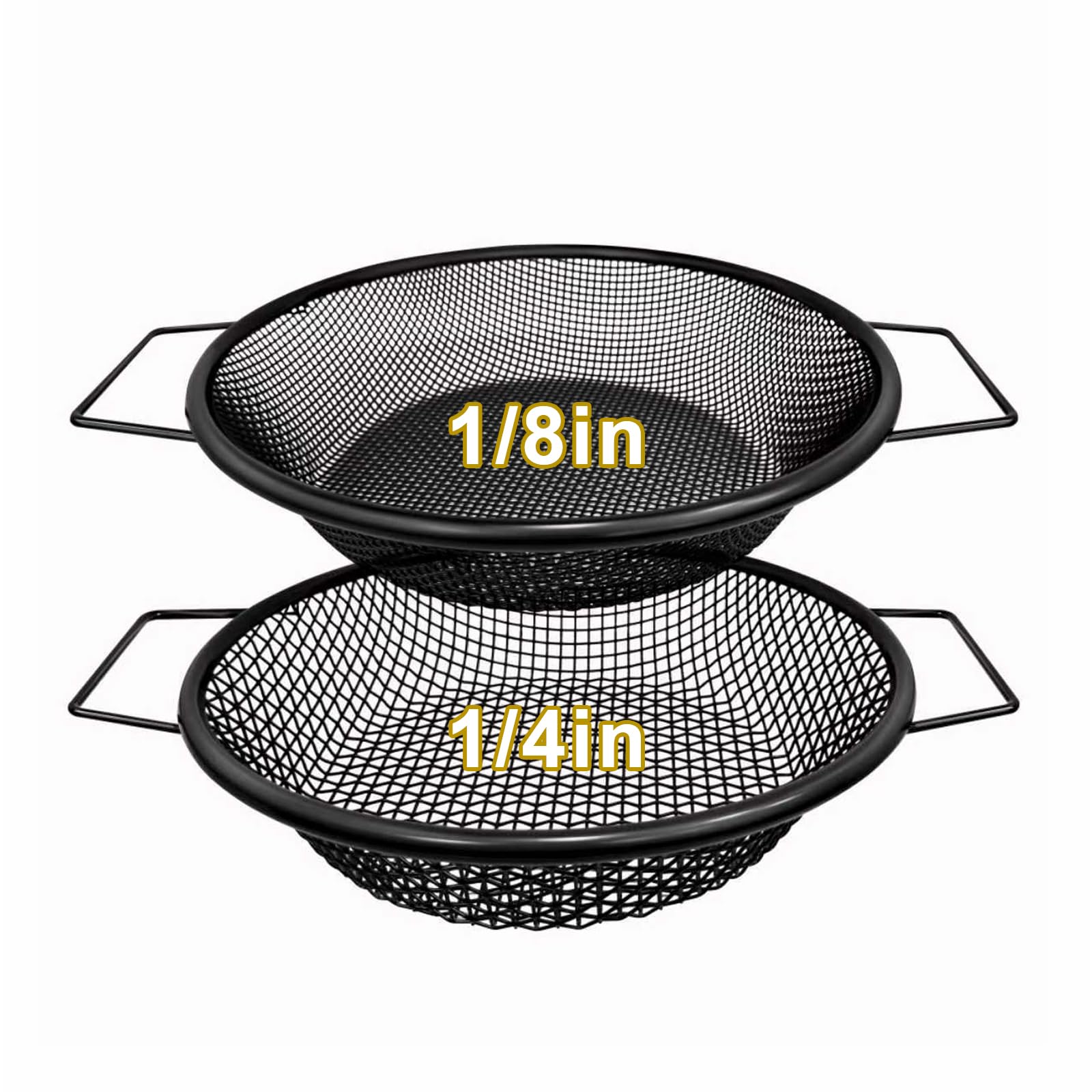 2PCS Soil Sifter for Gardening, Rock Sifter for 5 Gallon Bucket,Compost Sifter Dirt Sifter,Captures Dirt Rocks Sawdust Black Handle Upgrade Version