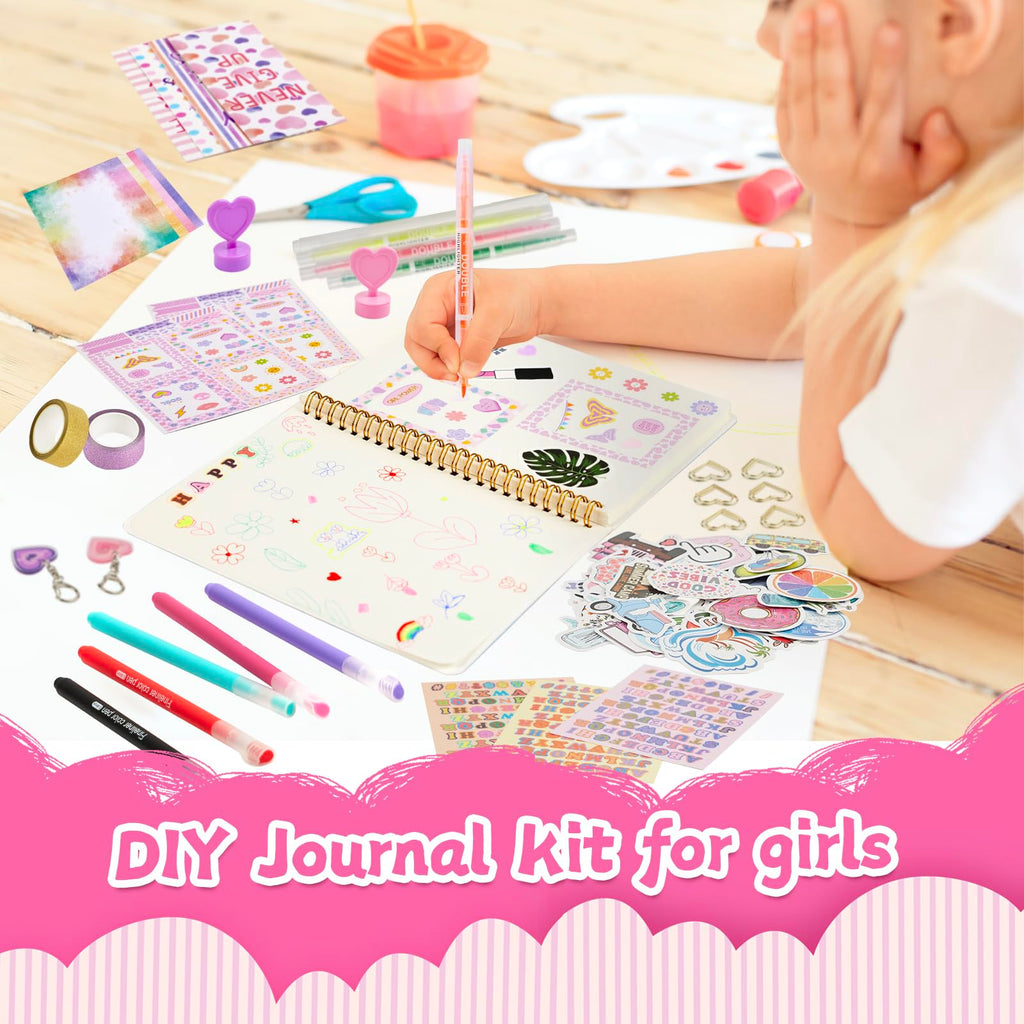 OIHEW 2-PC DIY Journal Kit for Girls Age 8-14, DIY Journal Set for Teen Girl,Christmas|Birthday Gift for 8 9 10 11 12 13 14 Year Old Girl Ideas, Stationery|Scrapbook|Diary Art Crafts Supplies Toy Set