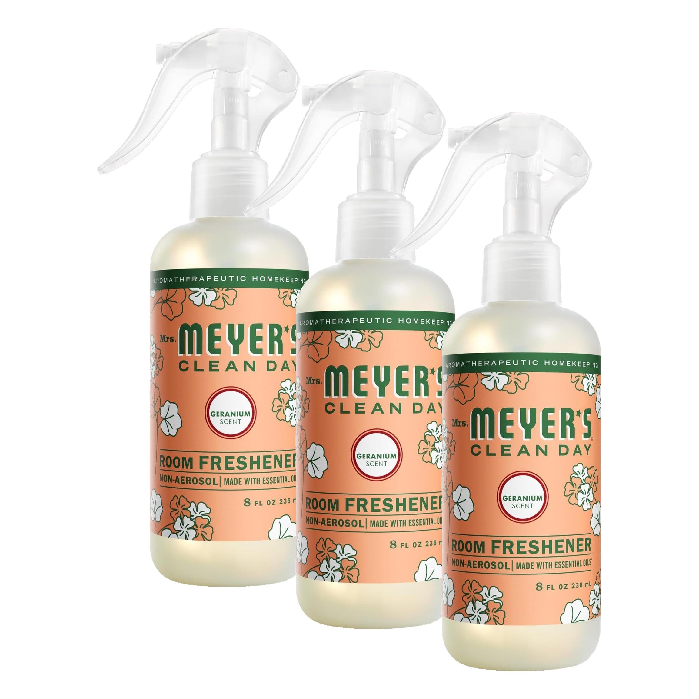 MRS. MEYER'S CLEAN DAY Room and Air Freshener Spray, Non-Aerosol Spray Bottle Infused with Essential Oils, Geranium, 8 Fl. Oz (Pack of 3)