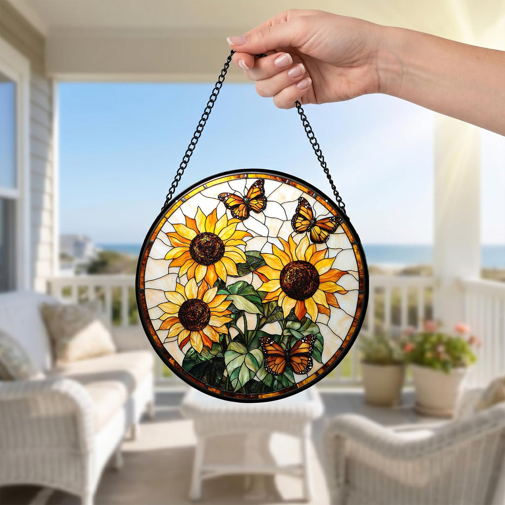 Zhuoyaju Stained Glass Window Hanging, Stain Glass Suncatcher, 7.8 x 7.8 in