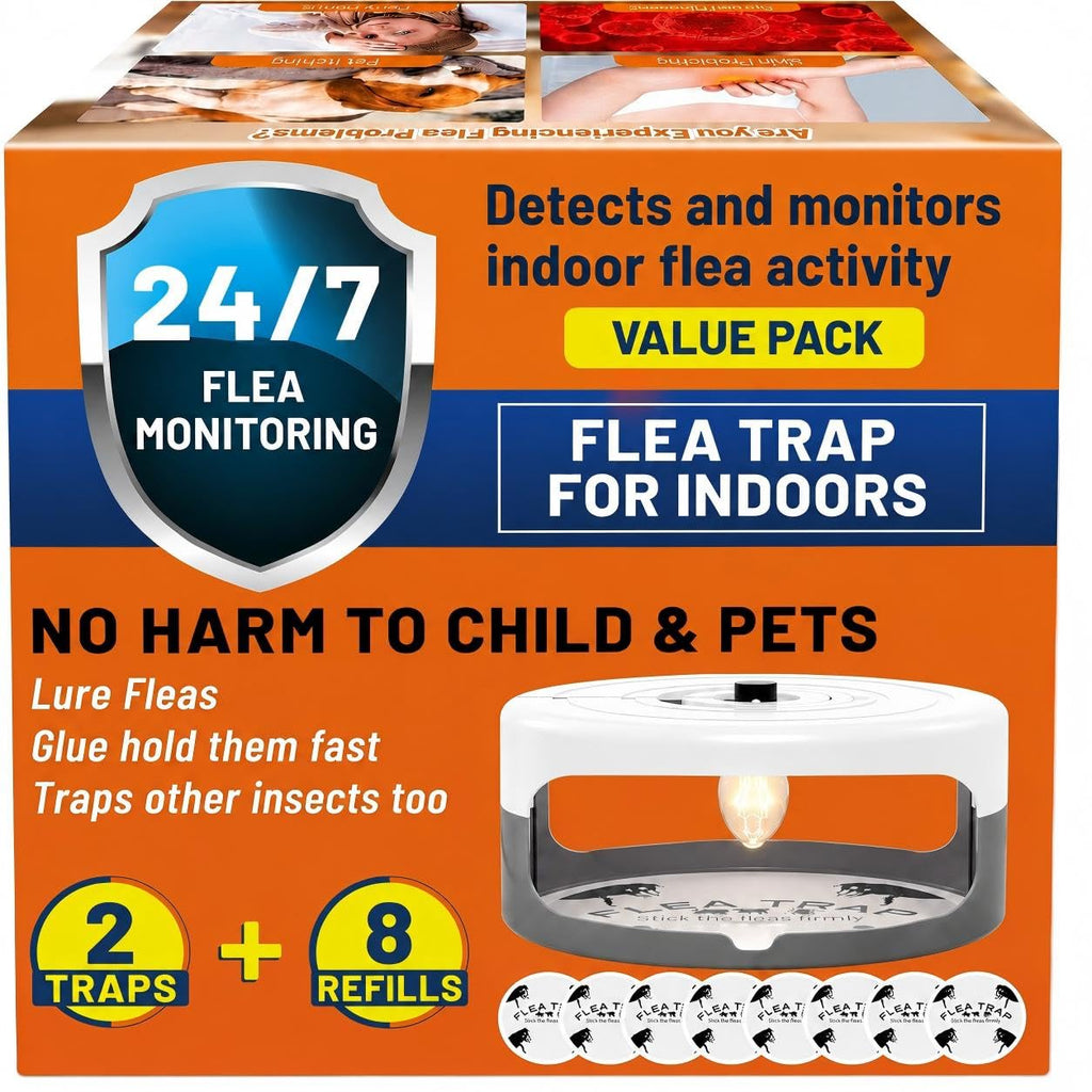 2 Pack Flea Traps for Inside Your Home, Indoor Flea Traps with 8 Sticky Pads, Flea Monitoring Trap for Home, Sticky Insect Catcher for Fleas, Moths & Gnats