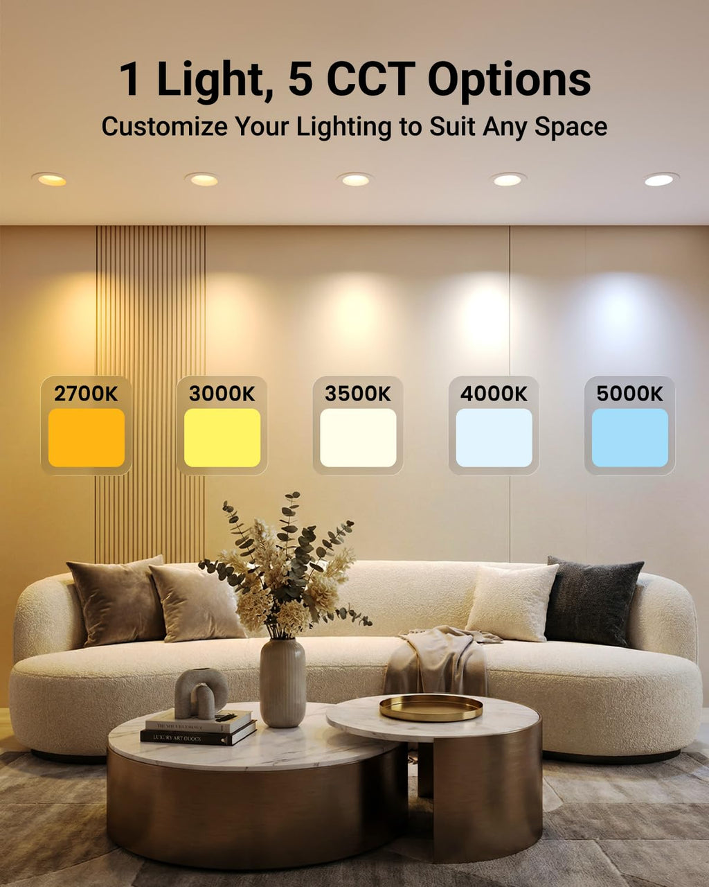 Sunco LED Recessed Lighting 6 Inch, Retrofit Can Lights, 965LM, 13W (100W Equivalent), Selectable CCT 2700K/3000K/3500K/4000K/5000K, Dimmable, Baffle Trim, Damp Rated UL 4 Pack
