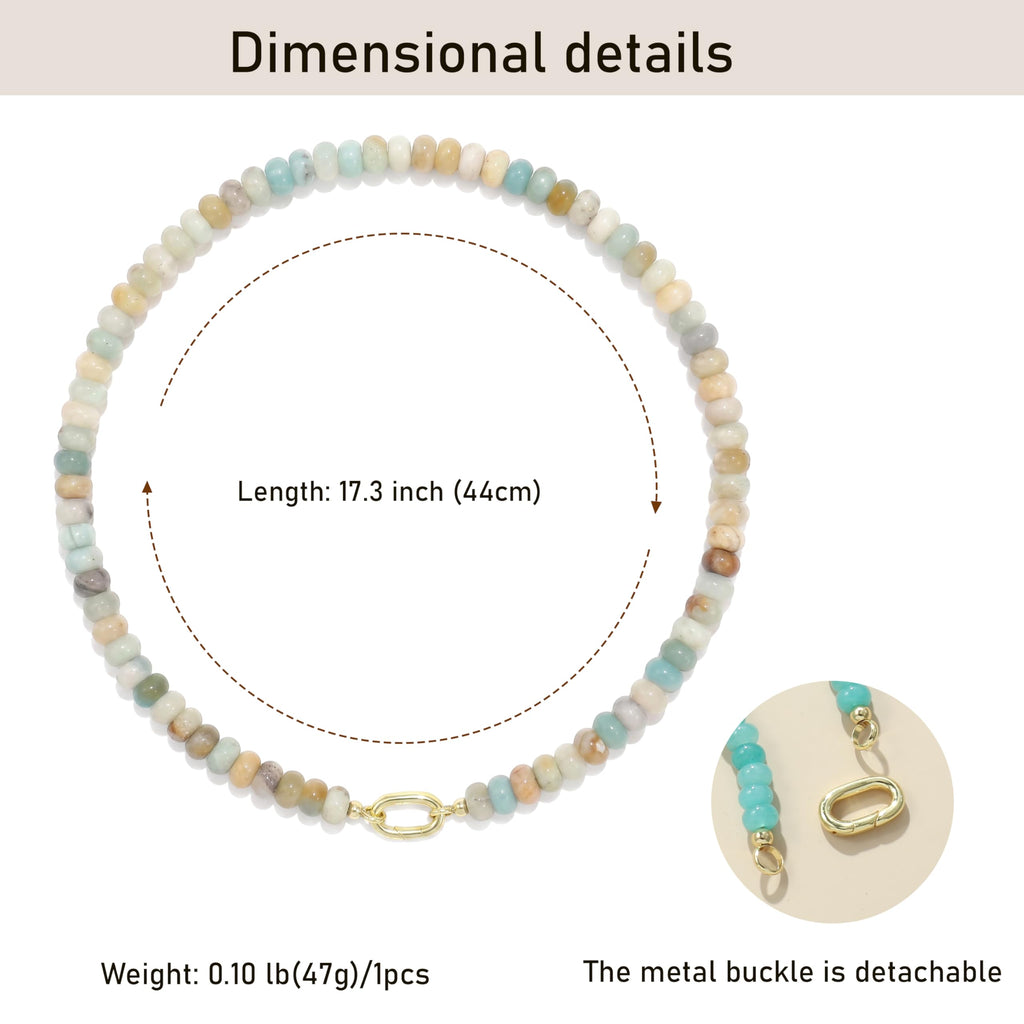 ROISE LADY Amazonite Natural Stone Beaded Necklaces for Women Boho Gemstone Bead Choker Summer Beach Vacation statement Trendy Charm Necklace