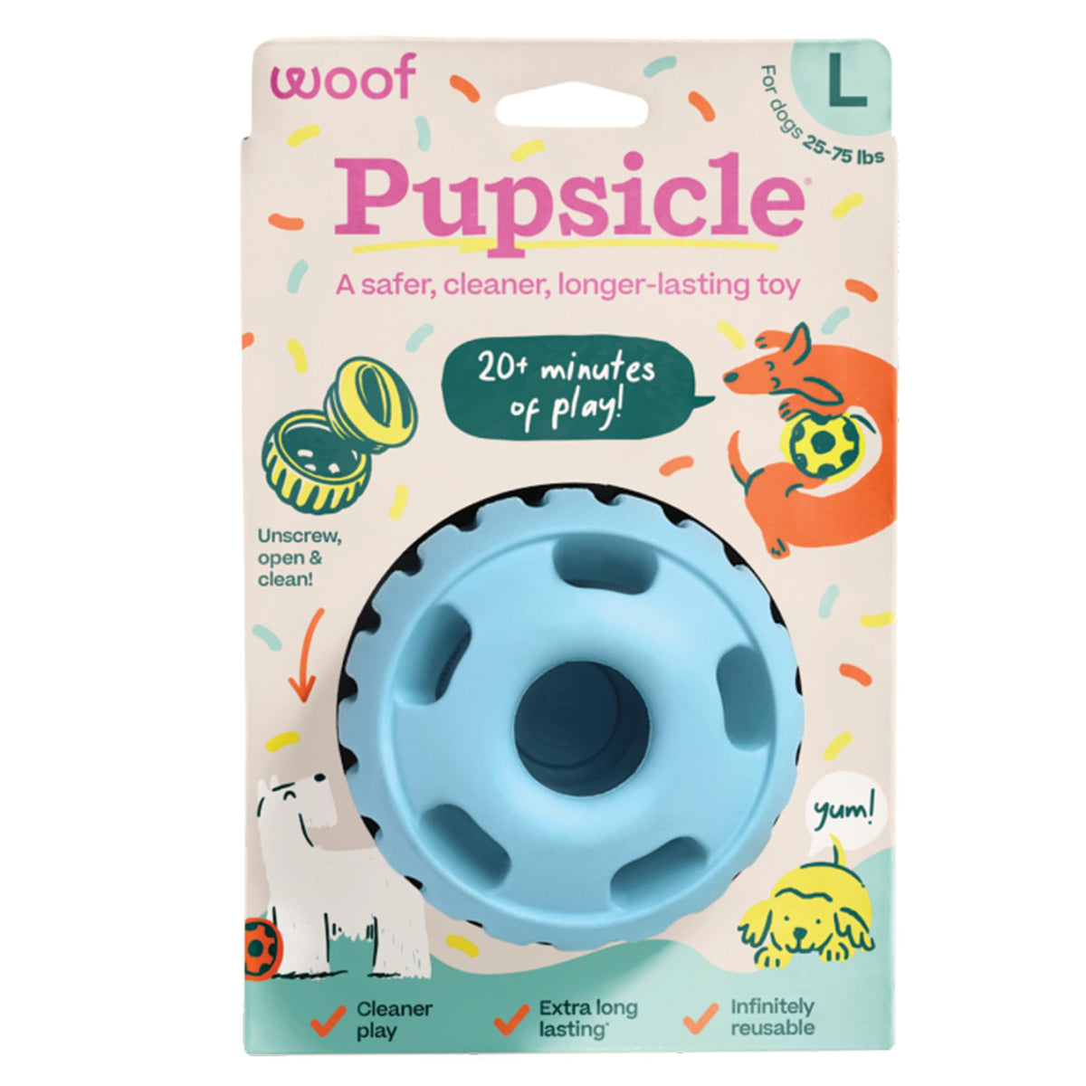 WOOF Pupsicle Interactive Dog Ball Toy for Dogs Large 25-75 lbs - Blue