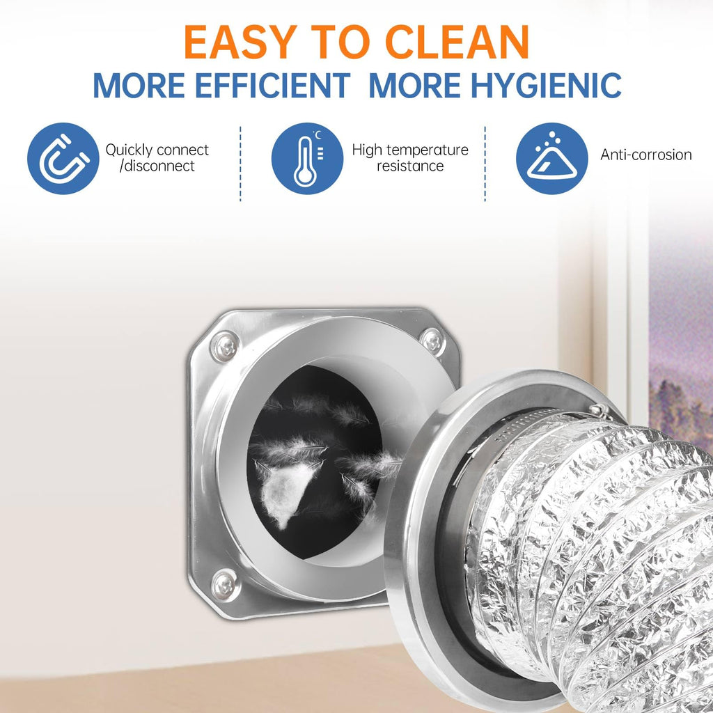 Magnetic Dryer Vent Coupling Connector Kit - DV180 Airtight Seal, Quick Connect, Includes 4"x3.3ft Duct & 2 Clamps