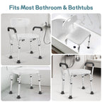 TABEKE Shower Chair for Inside Shower, Heavy Duty Shower Chair with Backrest & Padded Armrest, Height Adjustable Shower Bench, Shower Seat for Bathtub, Elderly and Disabled