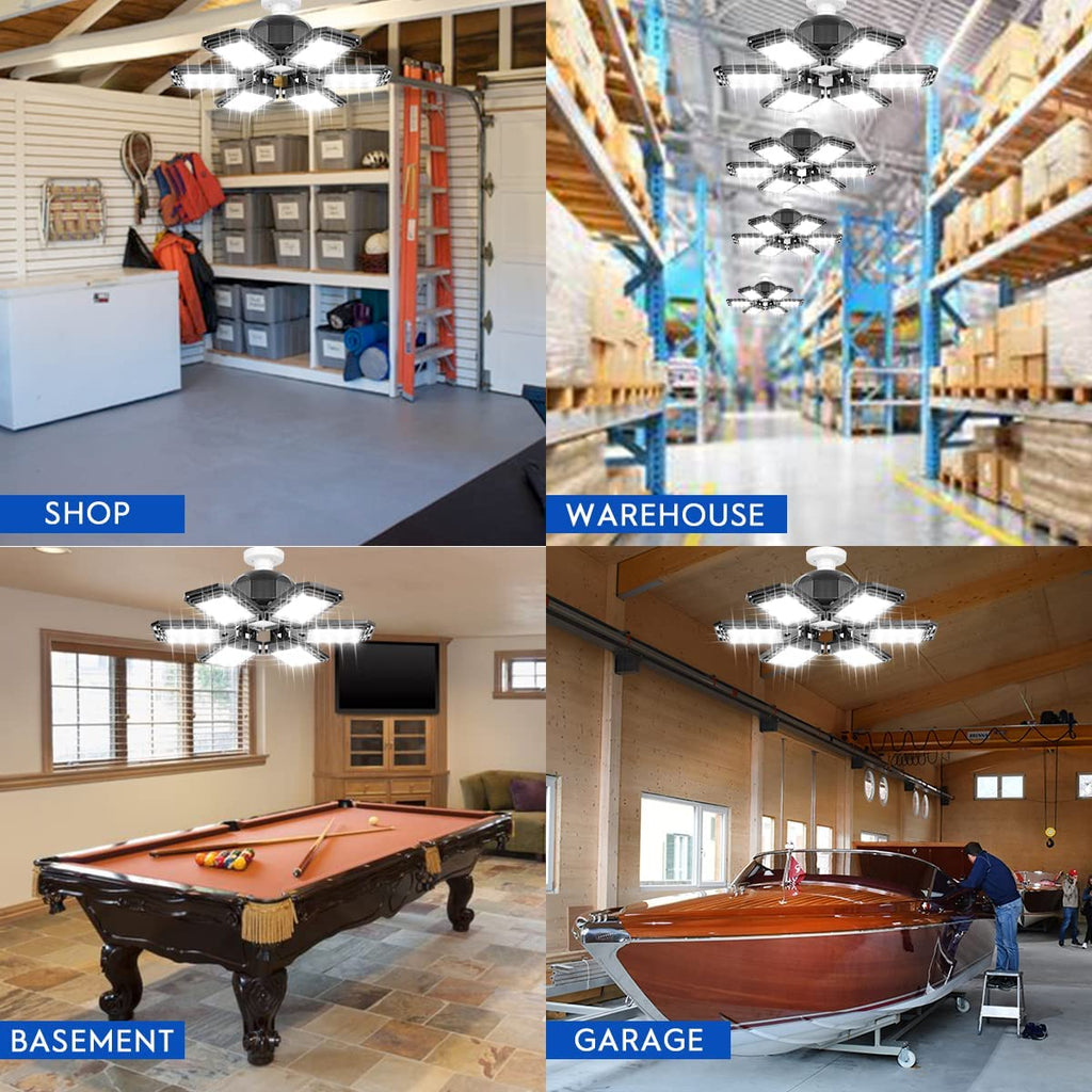 Luyata 4 Pack LED Garage Lights 200W Deformable 20000LM Close to Ceiling Light Fixtures 6500K Ultra Bright LED Shop Light with 6 Adjustable Panels for Work Shop Warehouse Attic