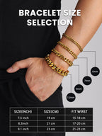 Bestyle 5mm 18K Gold Filled Miami Cuban Chains Bracelets Cool Causal Style Stainless Steel Curb Link Chain Bracelet for Men & Women, Daily Wear Gold Hand Chain 19cm/7.5Inch
