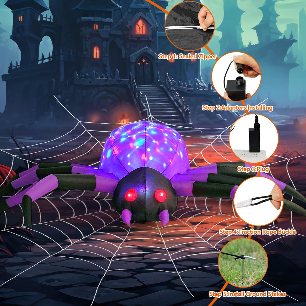 COMIN 9FT Halloween Inflatables Decorations Purple Spider Yard LEDs Decor