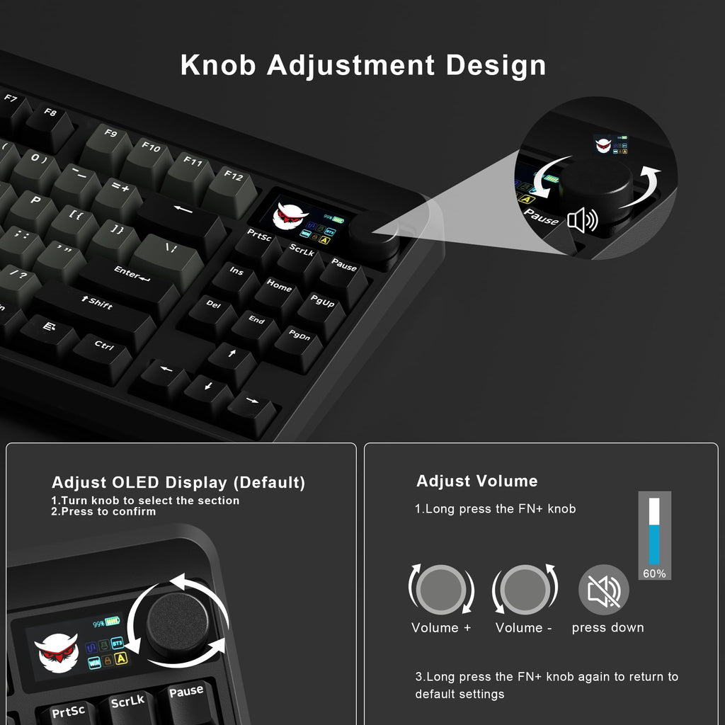 HITIME XVX Retro 75% Gaming Keyboard with TFT Smart Display&Knob, M87 Pro Bluetooth/2.4G/USB-C Wireless Mechanical Key Board