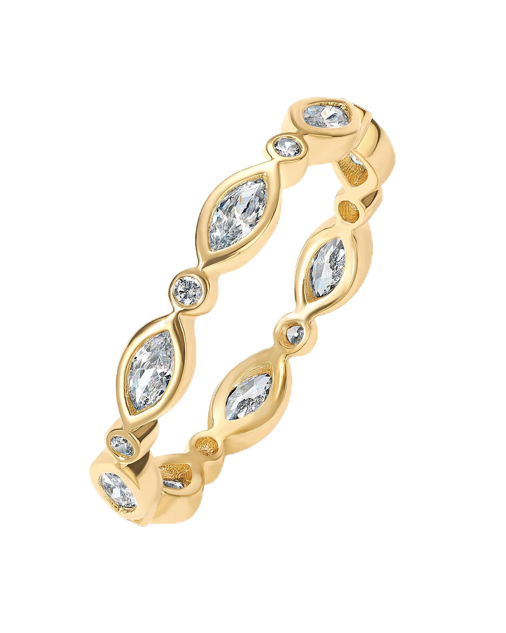 PAVOI 14K Gold Plated Marquise CZ Eternity Ring for Women - Yellow Gold