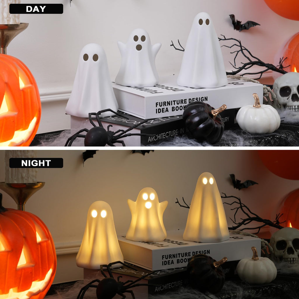 Light Up Ghost Halloween Decor,Ceramic Halloween Ghost Decorations Indoor