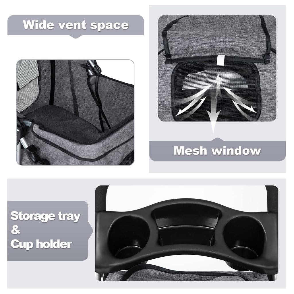 BestPet Pet Stroller Dog Cat Jogger Stroller for Medium Small Dogs Cats Folding Lightweight Travel Stroller with Cup Holder (Grey, 3 Wheels)
