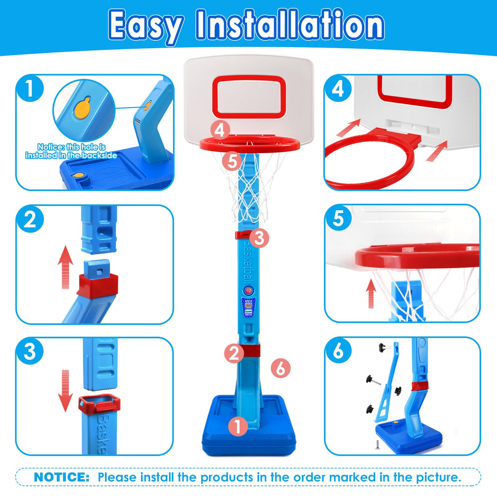 Toddler Basketball Hoop Set, Adjustable Kids Basketball Hoop for Boys Girls