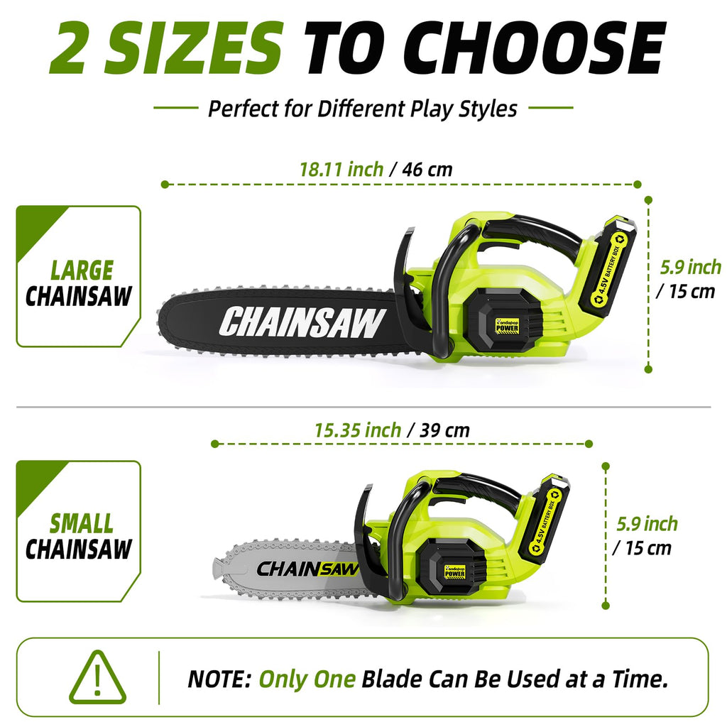 Pandapop Kids Gardening Tools Set, 2 in 1 Toy Chainsaw with Realistic Sound
