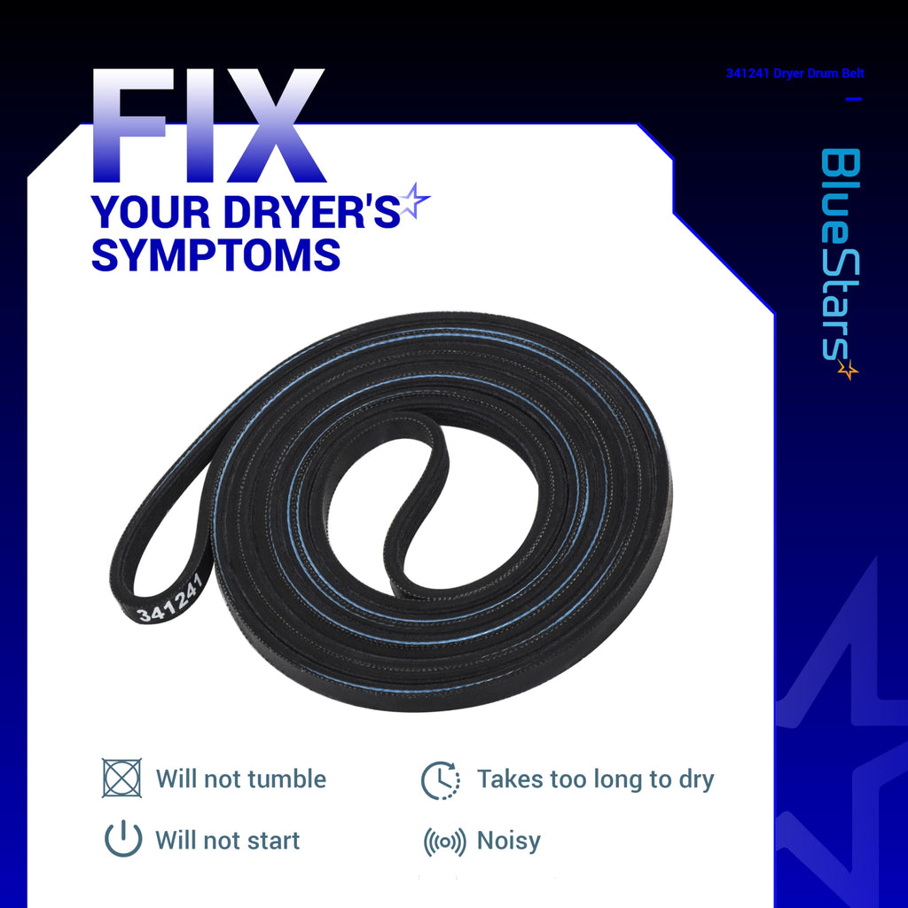 BlueStars 341241 Dryer Drum Belt - Compatible with Whirlpool Kenmore Dryers - Replaces 8066065 AP2946843 W10127457 PS346995 14210003 31531589 31001026 3394651 529597 - Pack of 4