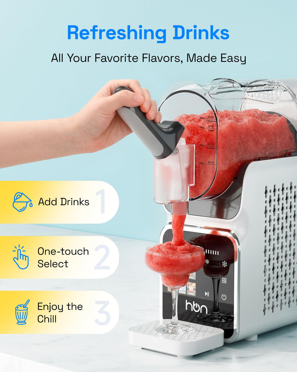 HBN Slushie Machine for Home No Ice Needed, Slushy Machine Frozen Drink Maker 88oz, Self-Cleaning, 6 Presets for Margaritas, Cocktails, Milkshakes and More, Perfect for Family Gathering, Summer Party