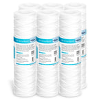 Membrane Solutions 10 Micron 10"x2.5" String Wound Whole House Water Filter Replacement Cartridge Universal Sediment Filters for Well Water - 6 Pack