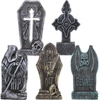 JOYIN 17” Halloween Decorations Outdoor Tombstones, 5 Pack Halloween Foam Graveyard Headstone Decorations with 12 Bonus Metal Stakes for Yard Lawn Outside Decor