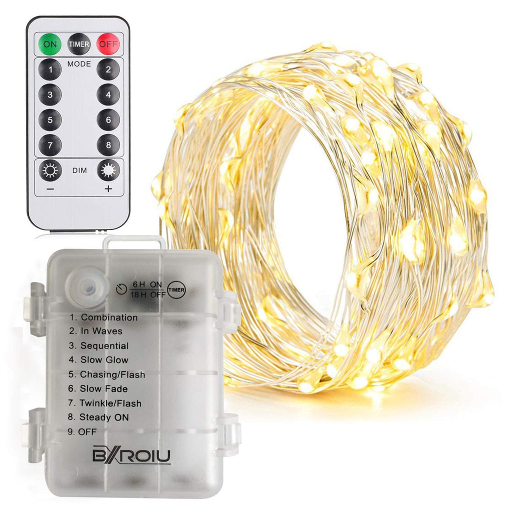 BXROIU 4 Pack Battery Operated Fairy String Lights, 8 Modes 5M Silver Wire with Remote & Timer - 50 LEDs Waterproof for Bedroom, Wedding, Christmas, Party Decorations