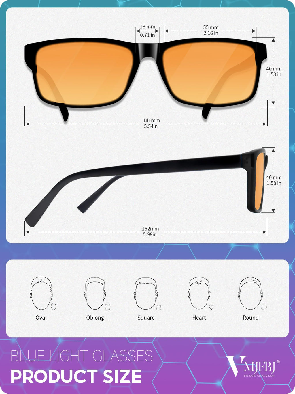 VMJFBJ Blue Light Glasses for Men Woman, Anti Blue Light Blocking Glasses with Amber Lens for Computer Screen Monitor Gaming Better Sleep Reduce Eye Strain Gamer Glasses