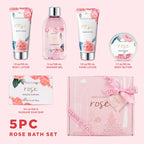 BODY & EARTH Spa Gift Set for Women - Luxurious 5 Pcs Bath and Body Box, Rose Scent, Includes Body Wash, Body Butter, Body Lotion and More, Birthday Christmas Gifts for Mom Self Care Kit for Her