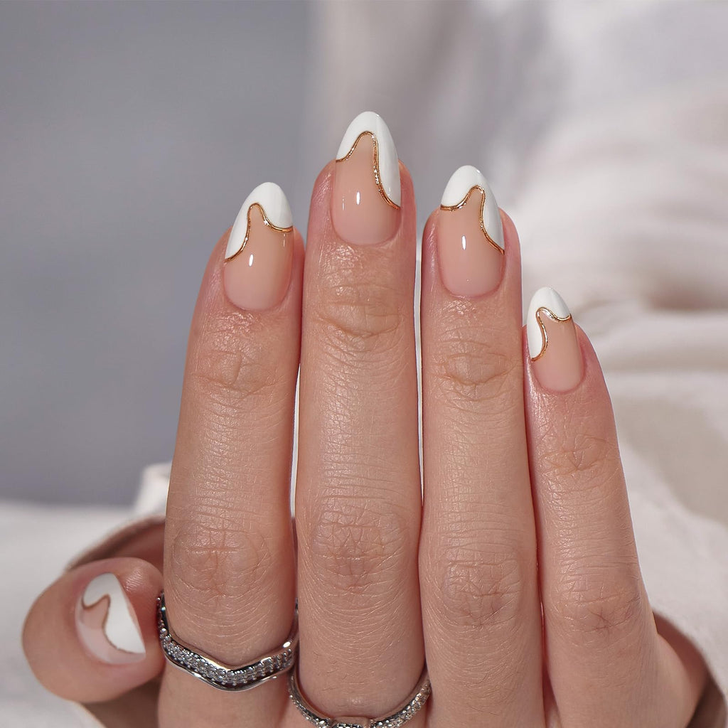 BTArtbox Press On Nails, Short White French Tip Nails, 32 Pcs Full Kit