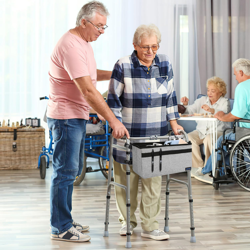 ZHCHG Walker Basket for Seniors, Walker Accessories, Folding Walker Bag with Large Capacity & Never Tipping Over, Best Gift- Gray (Not Fit Rollator Walkers)