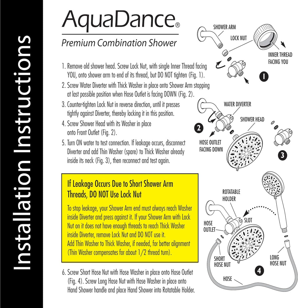 AquaDance 7" Premium High Pressure 3-Way Rainfall Combo for The Best of Both Worlds - Enjoy Luxurious Rain Showerhead and 6-Setting Hand Held Shower Separately or Together - Chrome Finish - 3328