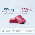 Humann SuperBeets Heart Chews - Nitric Oxide Production Support - Grape Seed Extract & Non-GMO Beet Energy Chew - Pomegranate Berry Flavor - 120 Count (Total)