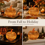 Gold Mercury Glass Pumpkin Light with 2 Lighting Modes and 6-Hour Timer, 5.5 x 6 Inch Battery Operated Fall Decor for Thanksgiving and Christmas Table Centerpiece