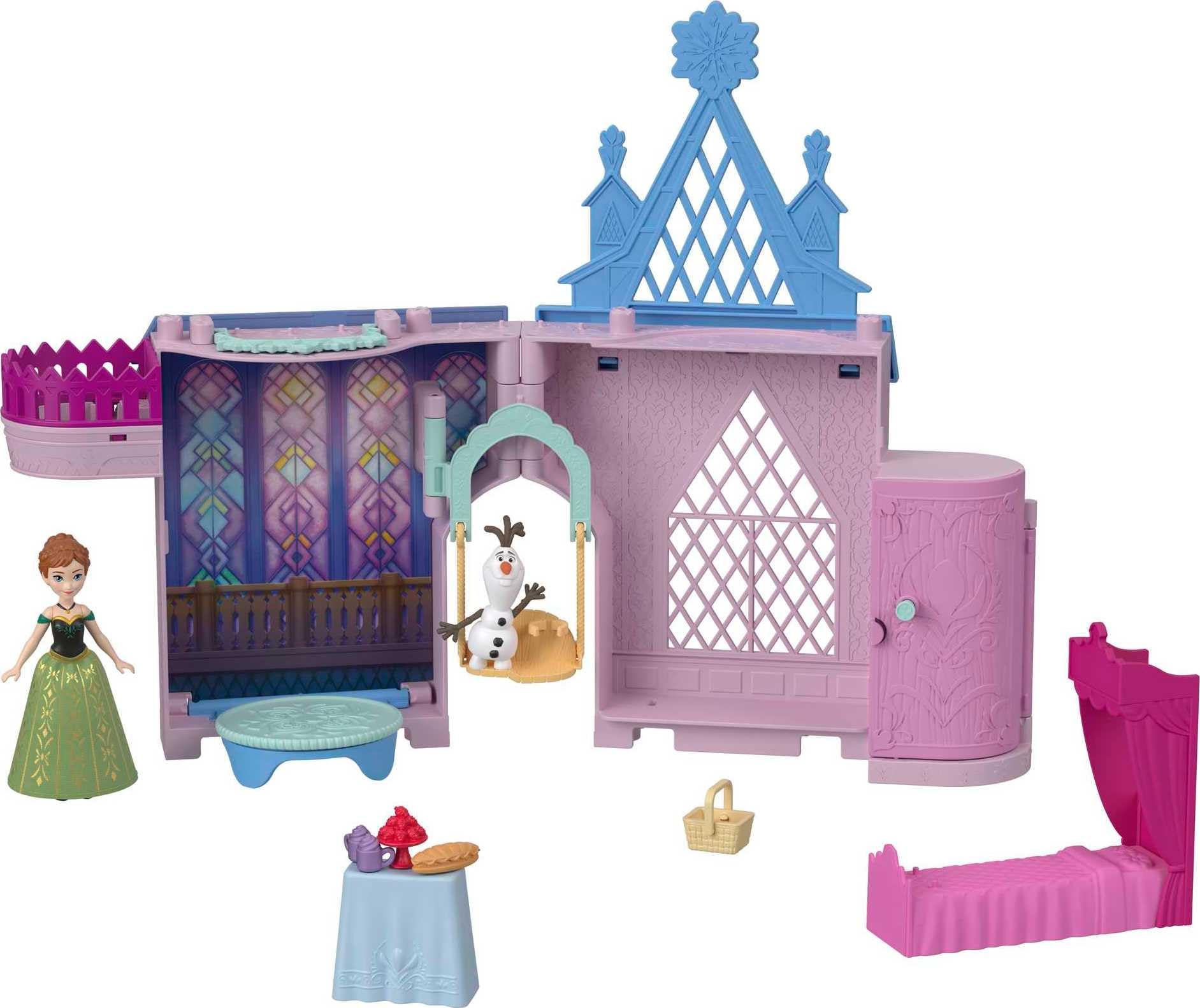 Mattel Disney Frozen Toys, Anna Doll House Stackable Castle with Small Doll, Olaf Figure & 7 Furniture & Accessories, Inspired by the Movie