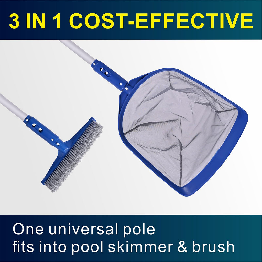 POOLAZA Pool Skimmer Net & Pool Brush Head with 50'' Aluminum Pool Pole
